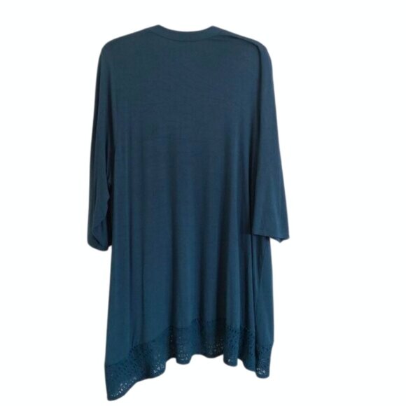 Torrid Super Soft  3/4 Sleeve Lace Trim Open Front Duster Cardigan Teal Green 3X - Picture 4 of 6